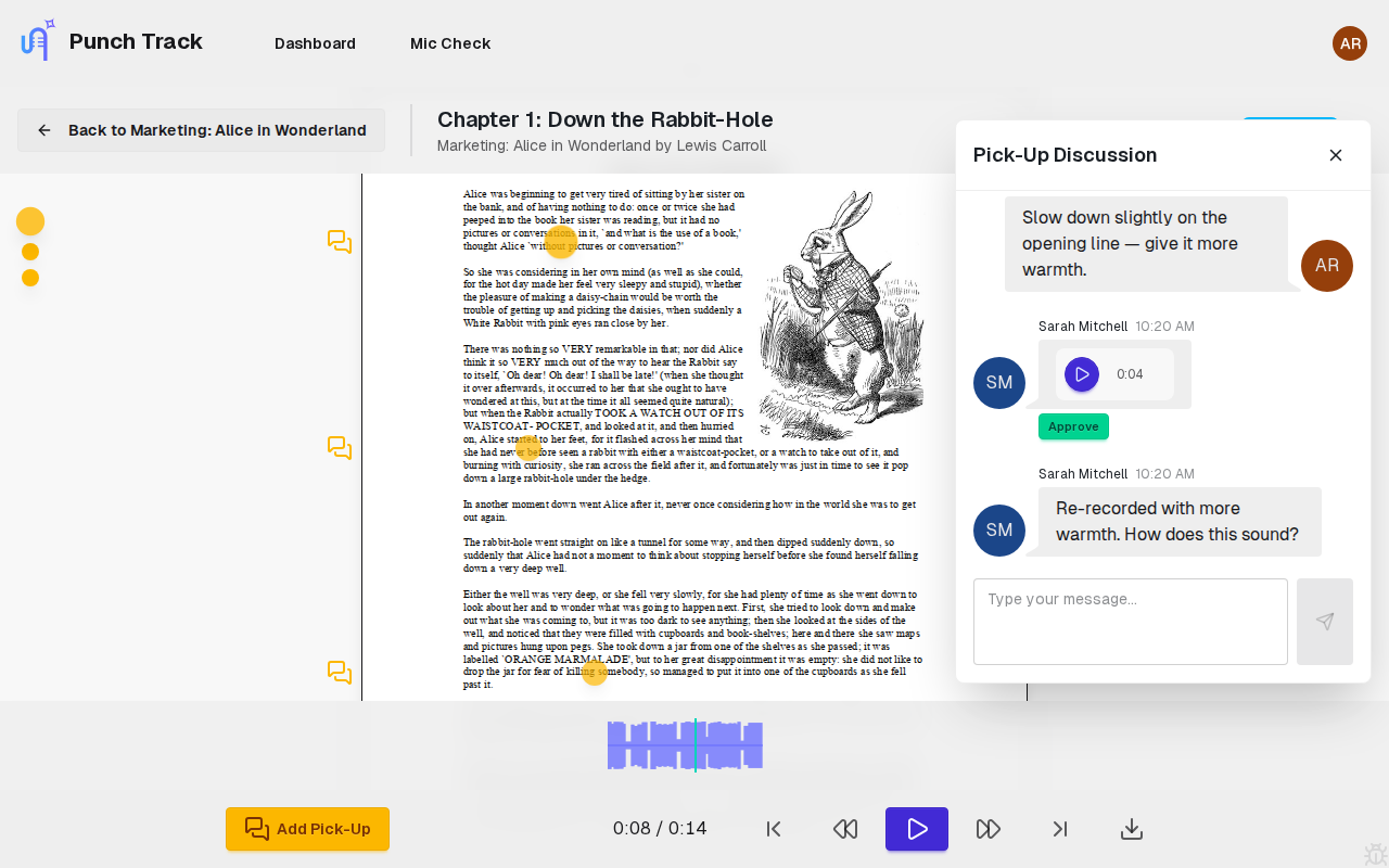 Punch Track review workflow with pick-up discussions