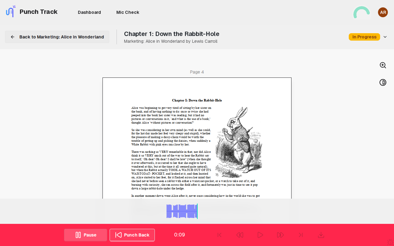 Punch Track recorder with waveform visualization